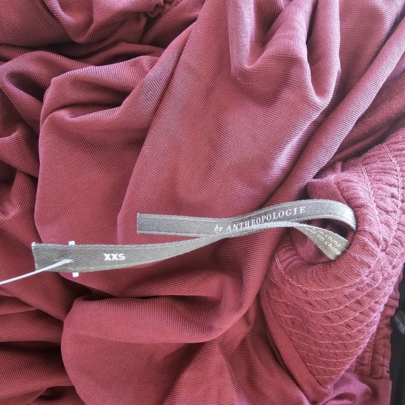 ANTHROPOLOGIE Ruched Square-Neck Wine Colour Dress - Picture 4 of 6